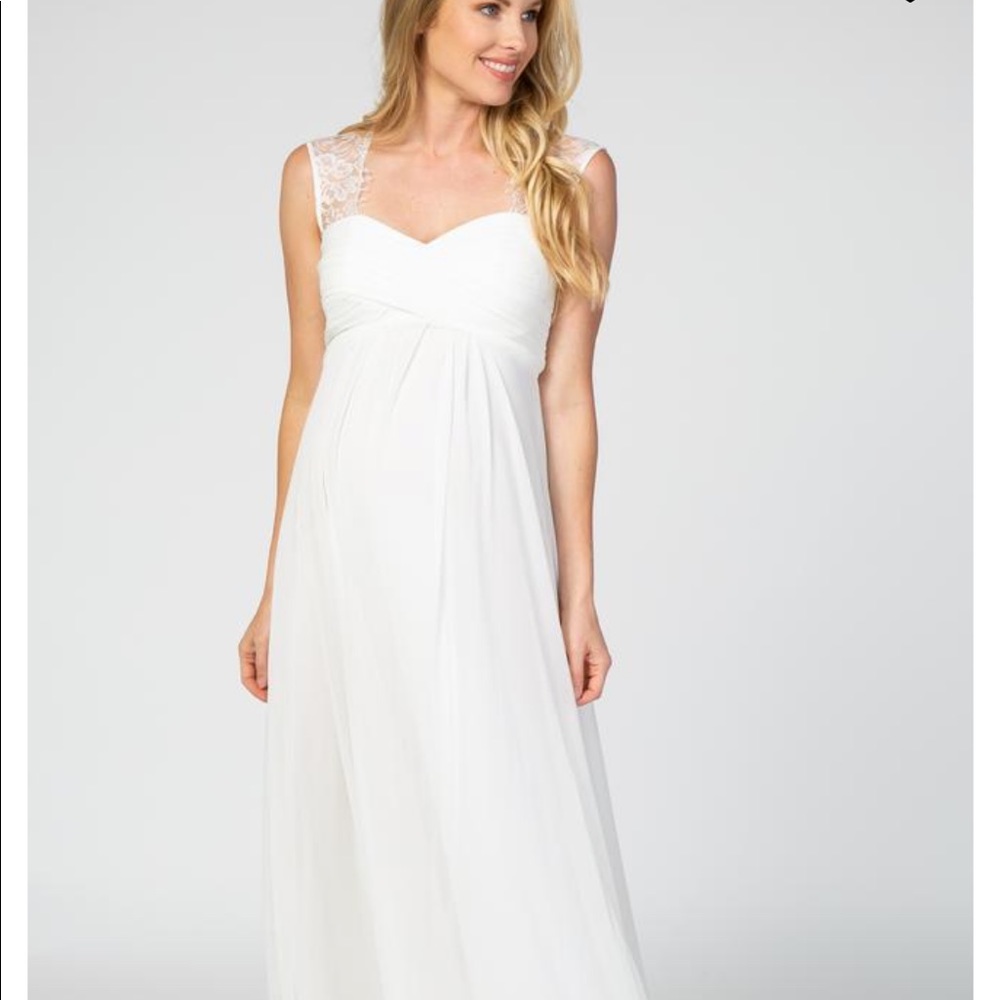 PINKBLUSH lace accent chiffon maternity gown